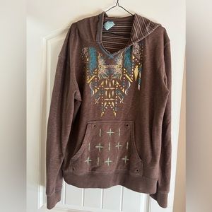 Cowgirl Hardware brown and turquoise hoodie